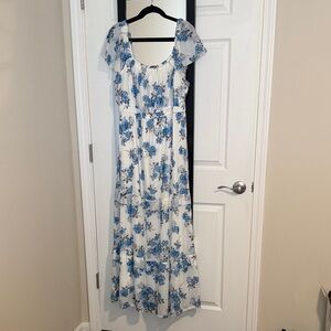 ARULA Blue and White Floral Maxi Dress